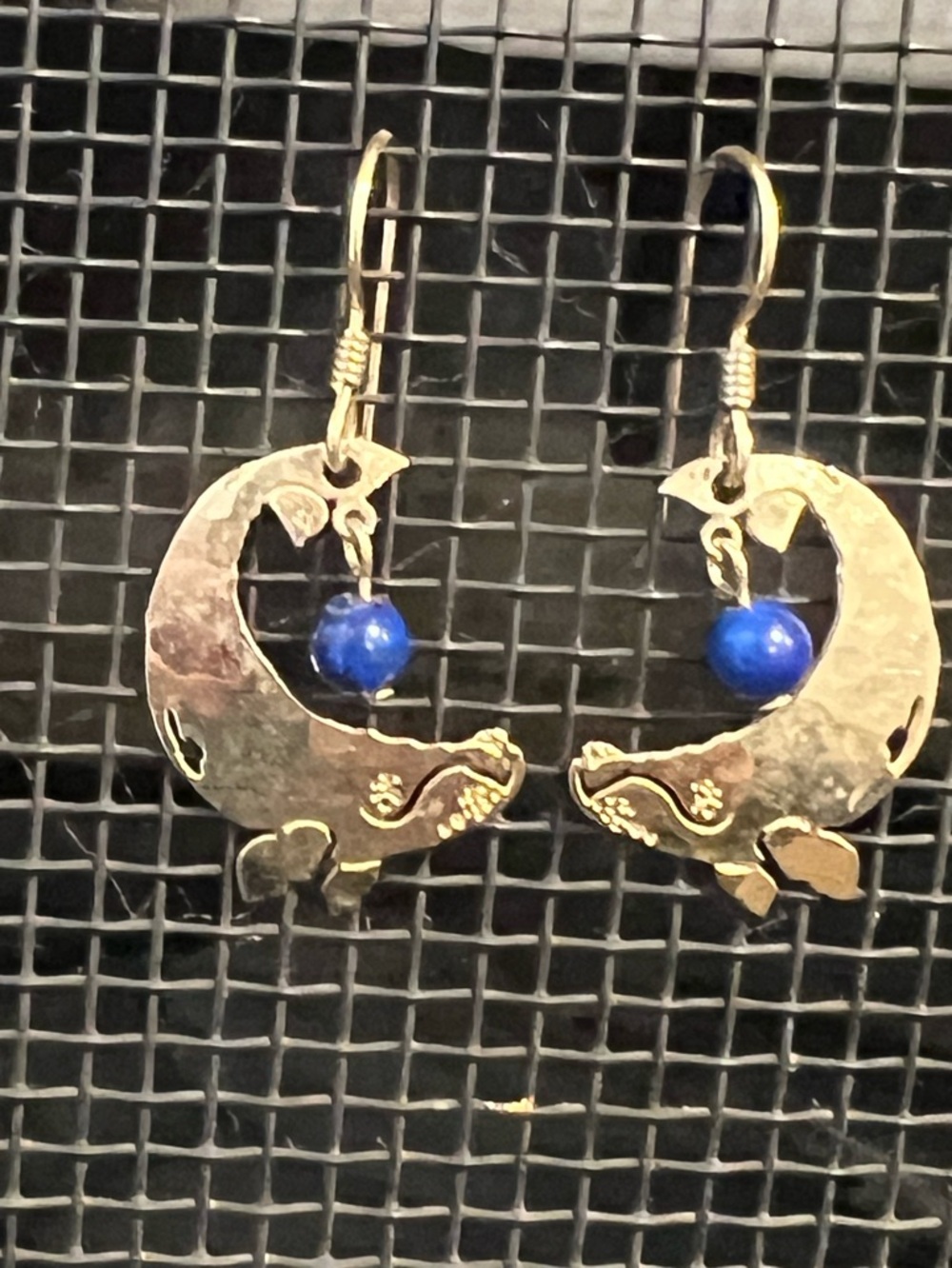 Wild Bryde brass whale and lapis dangle earrings